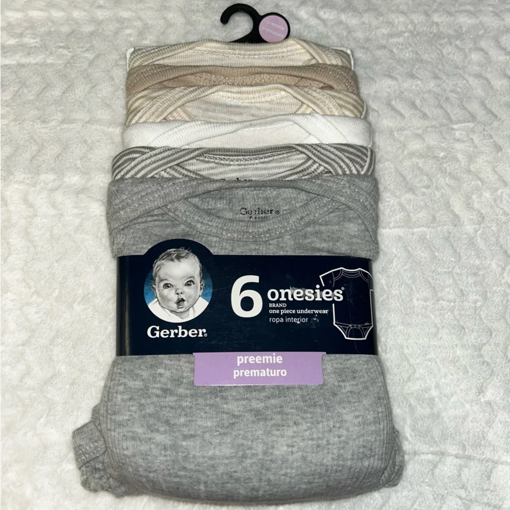 Gerber Baby Neutral 6-Pack Short Sleeve Snap Bottom Bodysuits Brand New